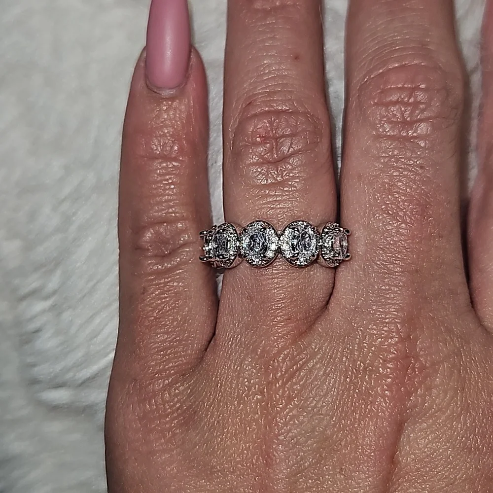 Sterling Silver NEW Halo Cubic Zirconia Wedding Engagement Ring SIZE 7